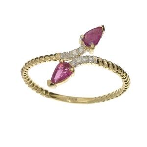 Gorgeous Modernist Ruby Diamond Bypass Snake Ring 14kt Gold Minimalist 8
